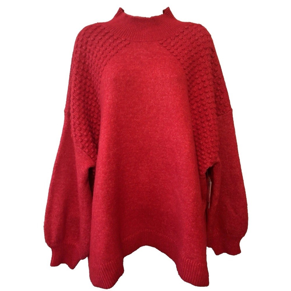 Nine West Red Plus Size 3X Mock Neck 3/4 Sleeve Pullover SOFT Sweater Textured